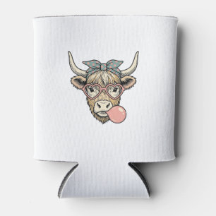 Cute Highland Cow Bubble Gum Vintage Vector Design Can Cooler