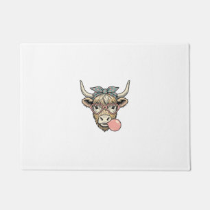 Cute Highland Cow Bubble Gum Vintage Vector Design Doormat