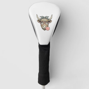 Cute Highland Cow Bubble Gum Vintage Vector Design Golf Head Cover