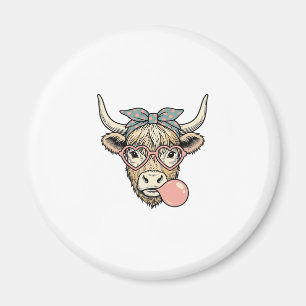 Cute Highland Cow Bubble Gum Vintage Vector Design Magnet