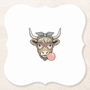 Cute Highland Cow Bubble Gum Vintage Vector Design Paper Coaster
