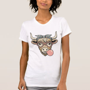 Cute Highland Cow Bubble Gum Vintage Vector Design T-Shirt