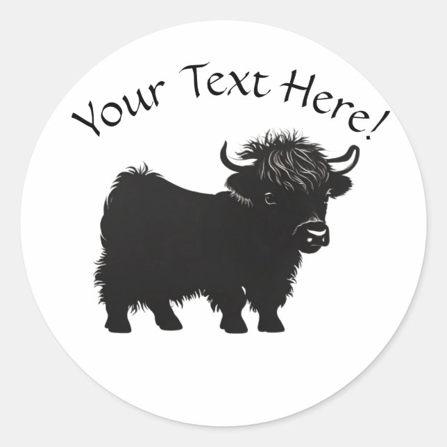 Cute Highland Cow Calf Edit Text Name Classic Round Sticker (Front)