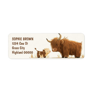 Cute Highland Cow& Calf Farm Animal Return Address