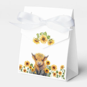 Cute Highland Cow Calf Sunflowers Baby Shower Favour Box