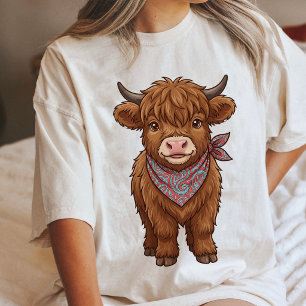 Cute Highland Cow Calf With Paisley Bandanna Art Tri-Blend Shirt