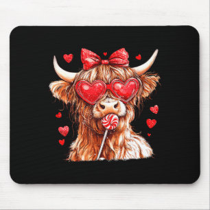 Cute Highland Cow Candy Cane Heart Valentines Day  Mouse Mat