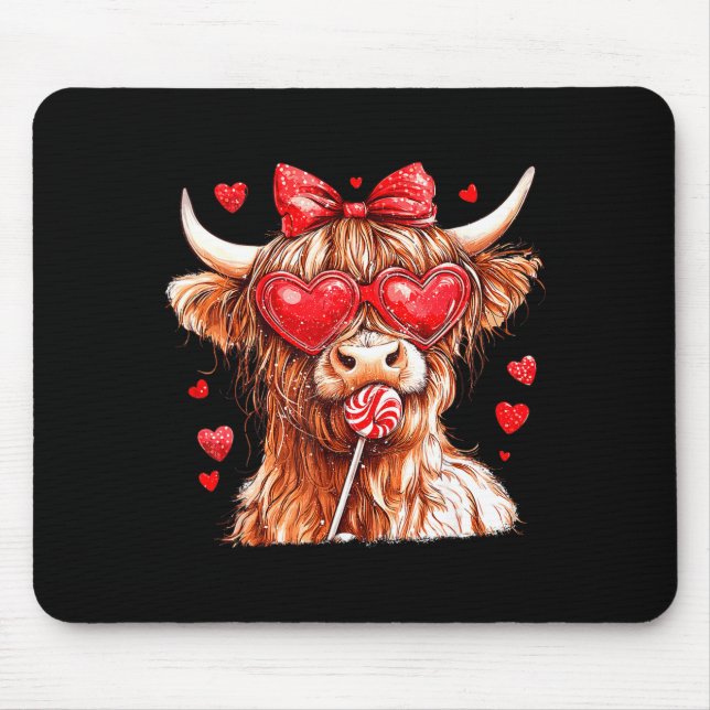Cute Highland Cow Candy Cane Heart Valentines Day  Mouse Mat (Front)