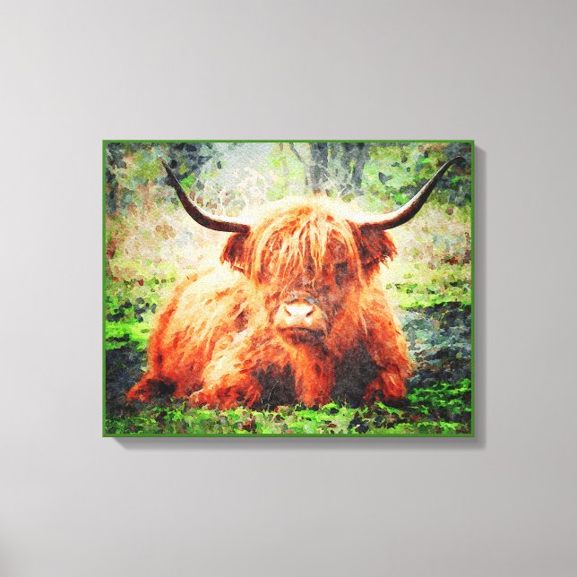 Cute Highland Cow Cattle Watercolour Art Painting Canvas Print (Front)