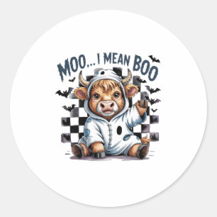 Cute Highland Cow Checkered Halloween Te Classic Round Sticker