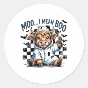 Cute Highland Cow Checkered Halloween Te Classic Round Sticker