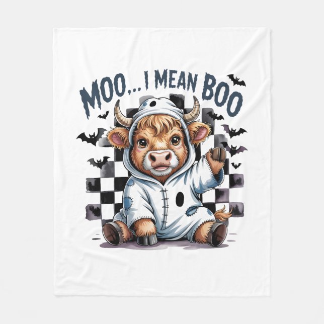 Cute Highland Cow Checkered Halloween Te Fleece Blanket (Front)