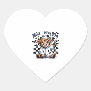 Cute Highland Cow Checkered Halloween Te Heart Sticker