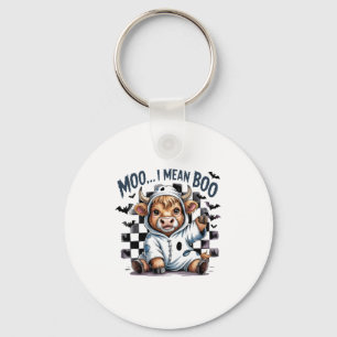 Cute Highland Cow Checkered Halloween Te Key Ring