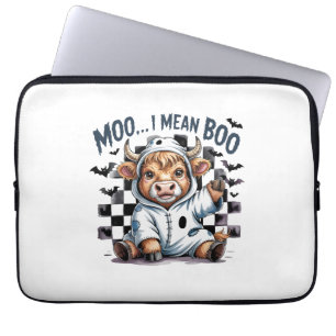 Cute Highland Cow Checkered Halloween Te Laptop Sleeve