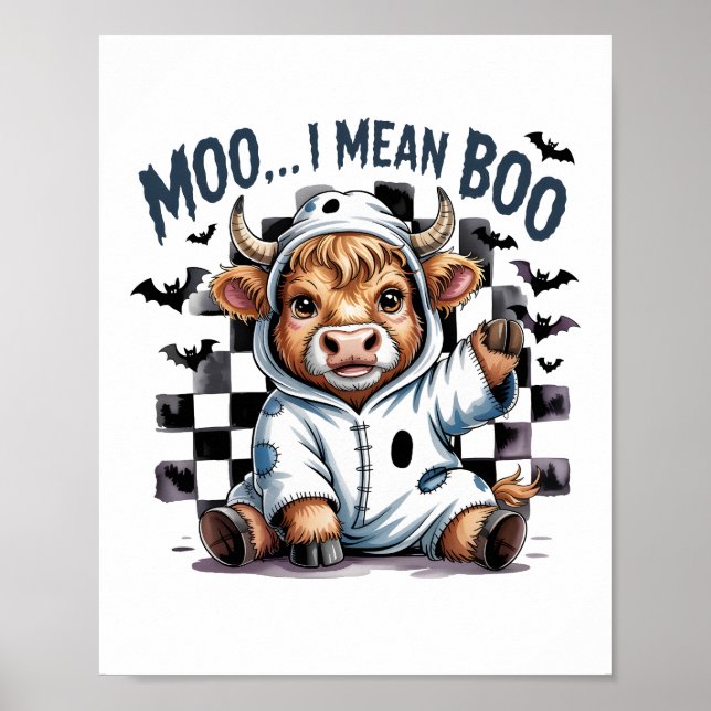 Cute Highland Cow Checkered Halloween Te Poster (Front)