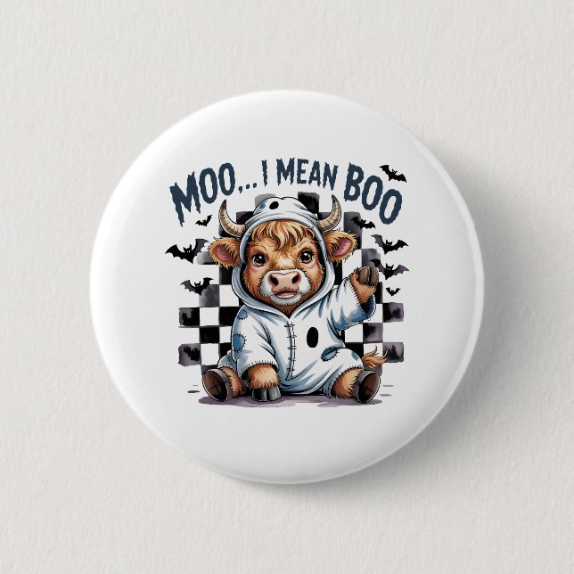 Cute Highland Cow Chequered Halloween Te 6 Cm Round Badge (Front)