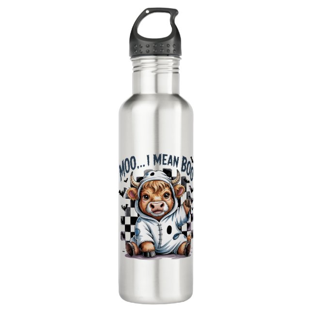 Cute Highland Cow Chequered Halloween Te 710 Ml Water Bottle (Front)