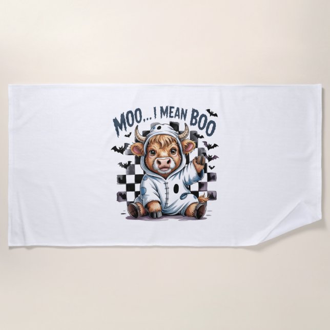 Cute Highland Cow Chequered Halloween Te Beach Towel (Front)