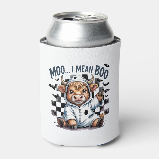 Cute Highland Cow Chequered Halloween Te Can Cooler (Can Front)