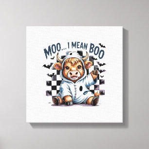 Cute Highland Cow Chequered Halloween Te Canvas Print