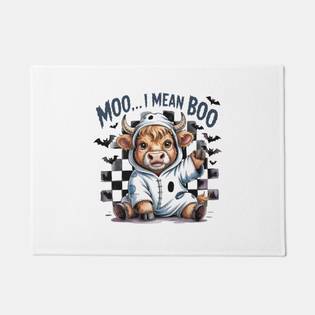 Cute Highland Cow Chequered Halloween Te Doormat (Front)