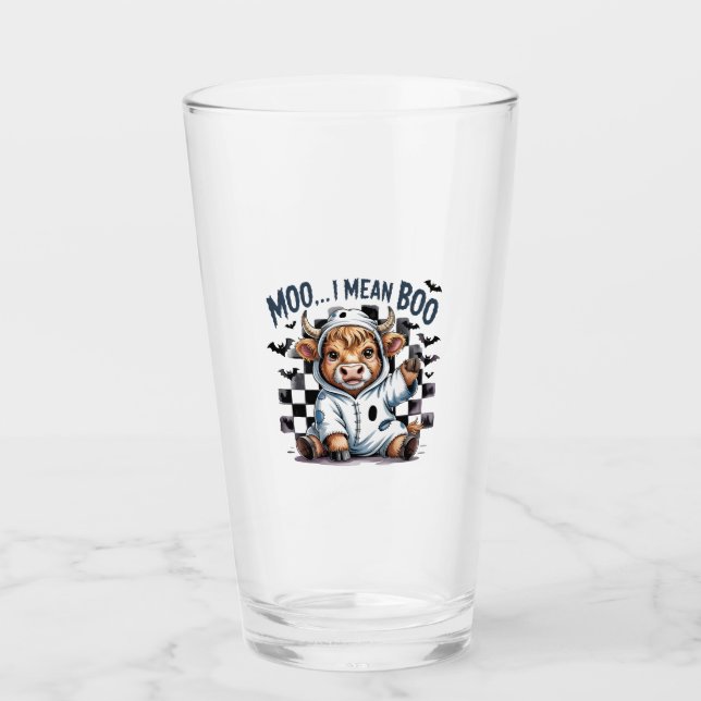 Cute Highland Cow Chequered Halloween Te Glass (Front)