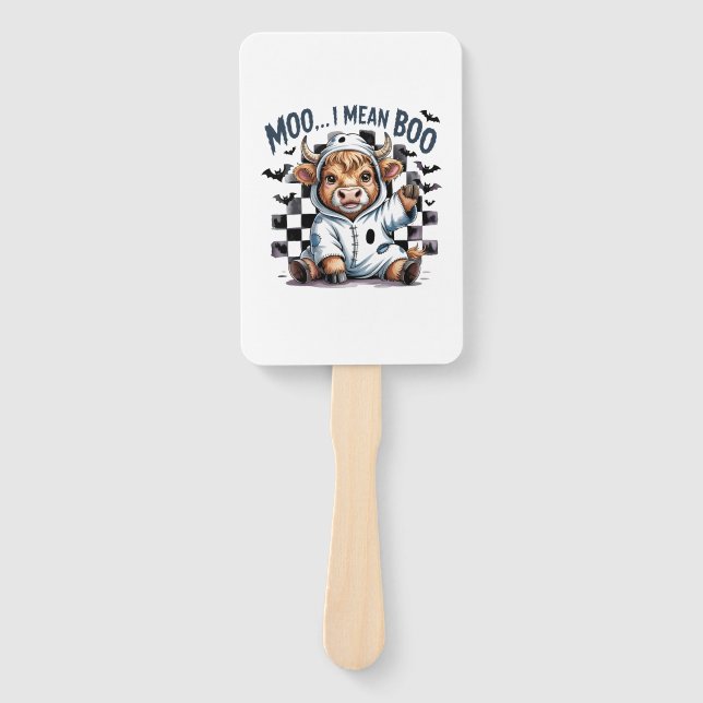 Cute Highland Cow Chequered Halloween Te Hand Fan (Front)