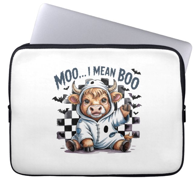 Cute Highland Cow Chequered Halloween Te Laptop Sleeve (Front)