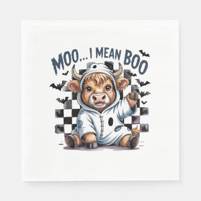 Cute Highland Cow Chequered Halloween Te Napkin (Front)