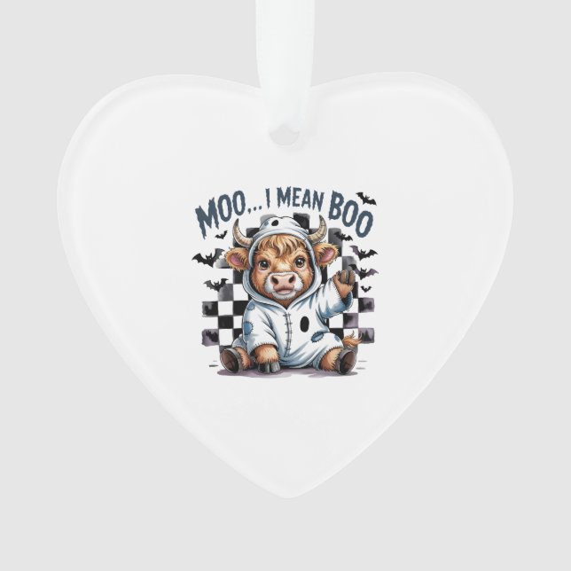 Cute Highland Cow Chequered Halloween Te Ornament (Front)