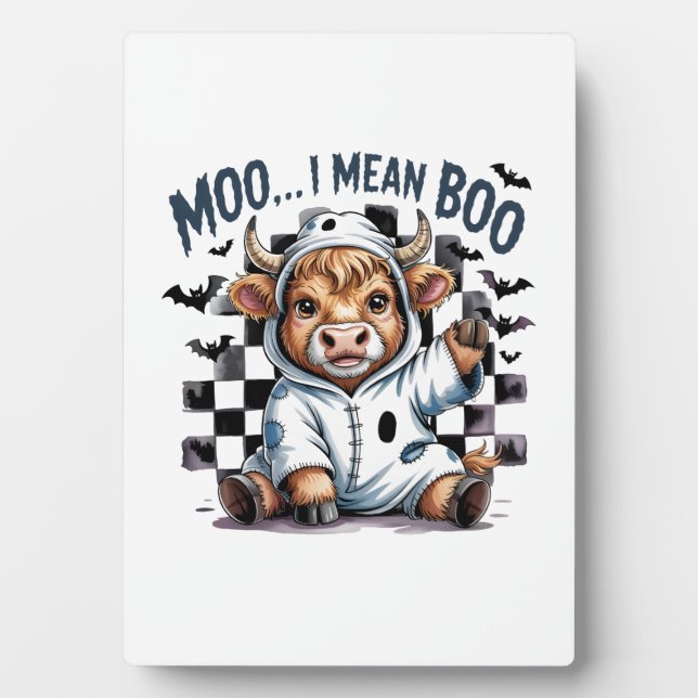 Cute Highland Cow Chequered Halloween Te Plaque (Front)