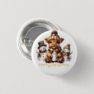 Cute Highland Cow Christmas 3 Cm Round Badge