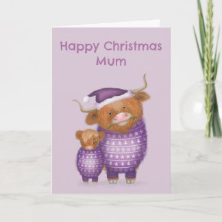 Cute Highland cow Christmas card for mum