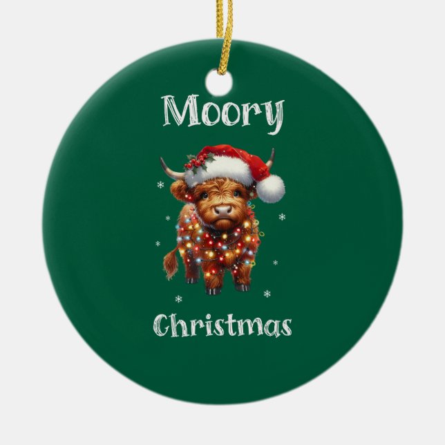 Cute Highland Cow Christmas Ceramic Tree Decoration (Front)