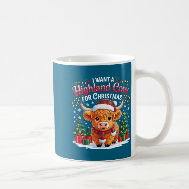 Cute Highland Cow Christmas Funny Santa Lights Hol Coffee Mug (Right)