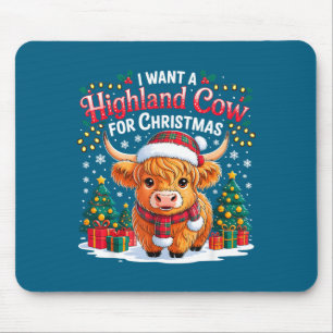 Cute Highland Cow Christmas Funny Santa Lights Hol Mouse Mat