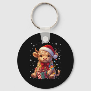 Cute Highland Cow Christmas Highland Cow Xmas Sant Key Ring