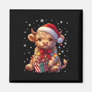 Cute Highland Cow Christmas Highland Cow Xmas Sant Magnet