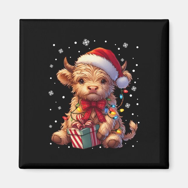 Cute Highland Cow Christmas Highland Cow Xmas Sant Magnet (Front)