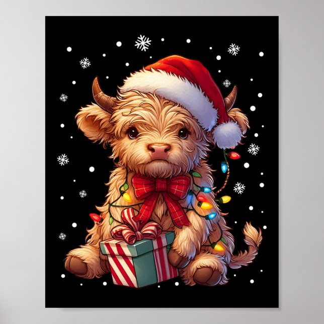 Cute Highland Cow Christmas Highland Cow Xmas Sant Poster (Front)