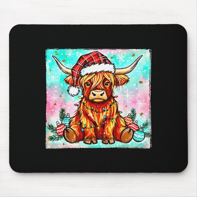 Cute Highland Cow Christmas Lights Merry Xmas Cows Mouse Mat (Front)