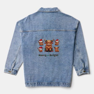 Cute Highland Cow Christmas Merry and Bright, Scot Denim Jacket