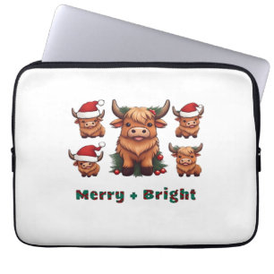 Cute Highland Cow Christmas Merry and Bright, Scot Laptop Sleeve