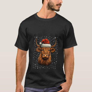 Cute Highland Cow Christmas Santa Hat Xmas Pajama  T-Shirt