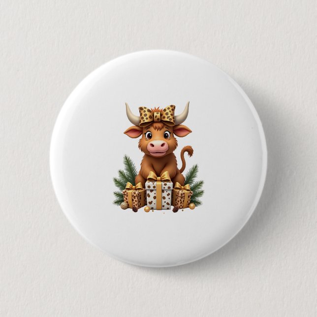 Cute Highland Cow Christmas Santa Highland Cow Lov 6 Cm Round Badge (Front)
