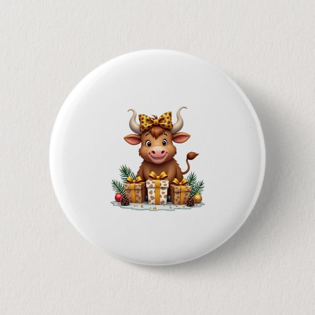 Cute Highland Cow Christmas Santa Highland Cow Lov 6 Cm Round Badge (Front)