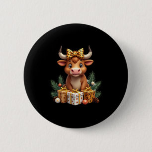 Cute Highland Cow Christmas Santa Highland Cow Lov 6 Cm Round Badge