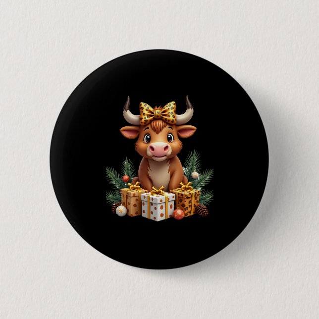 Cute Highland Cow Christmas Santa Highland Cow Lov 6 Cm Round Badge (Front)