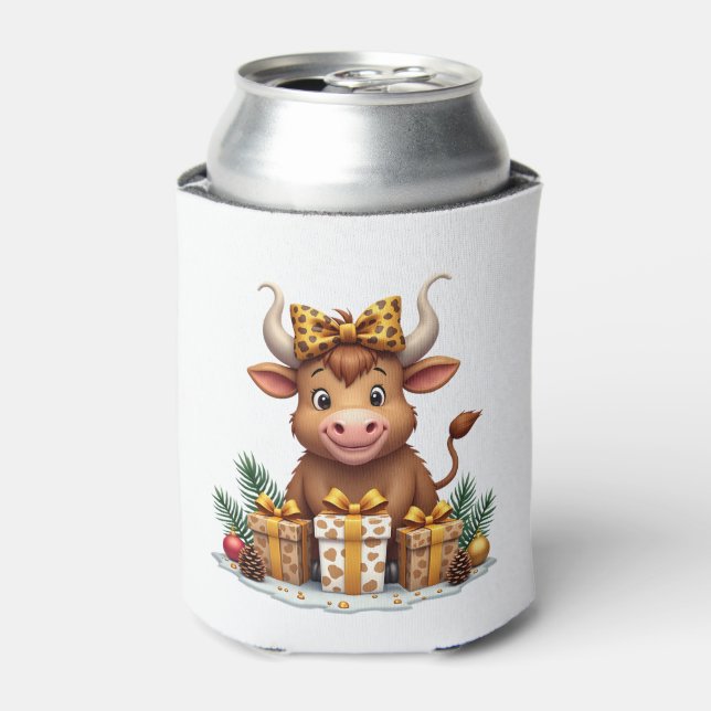 Cute Highland Cow Christmas Santa Highland Cow Lov Can Cooler (Can Front)